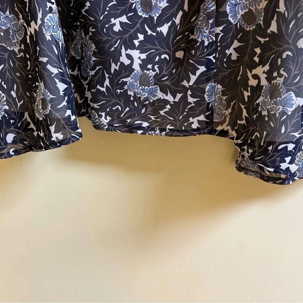 Worthington Asymmetrical Skirt Black Tan Cream Brown Blue Print XL Pre~Loved